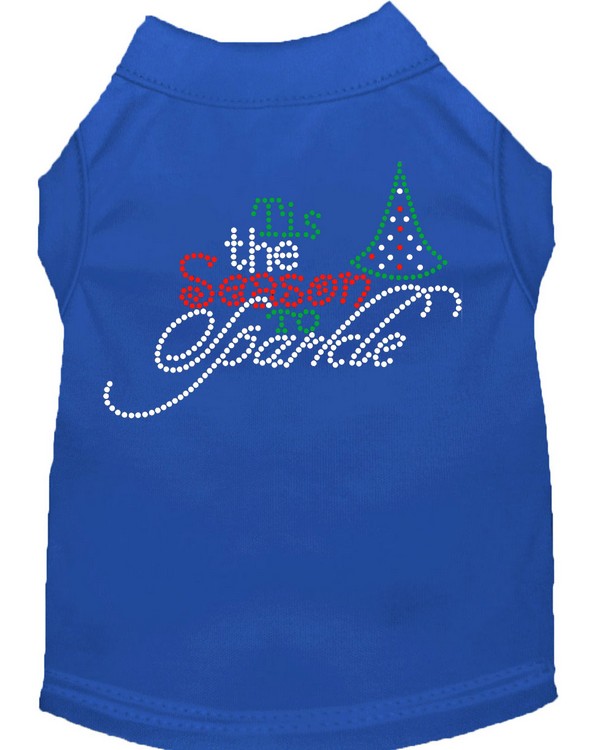 Tis the Season to Sparkle Rhinestone Dog Shirt Blue XXXL